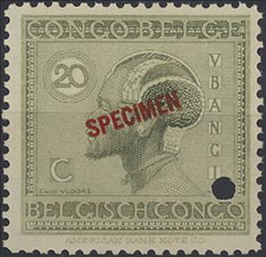 Stamp, Head-dress of Ubangi man, Belgian Congo,  , Headgear, Men