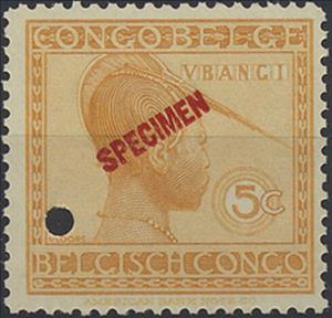 Stamp, Head-dress of Ubangi woman, Belgian Congo,  , Headgear, Women