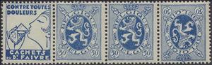 Tete-Beche, PUB Faivre + Heraldic Lion 50ct, Belgium,  , Coats of Arms, Heraldic Animals, Лев