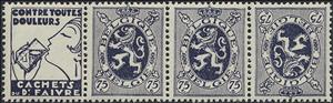Tete-Beche, PUB Faivre + Heraldic Lion 75ct Dark Violet, Belgium,  , Coats of Arms, Heraldic Animals, Лев