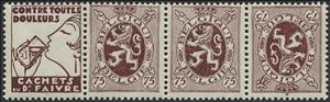 Tete-Beche, PUB Faivre + Heraldic Lion 75ct Red Brown, Belgium,  , Coats of Arms, Heraldic Animals, Лев