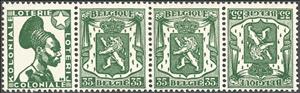 Tete-Beche, PUB Koloniale Loterij/Loterie Coloniale + Coat of Arms 35ct, Belgium,  , Coats of Arms, Heraldic Animals, Лев