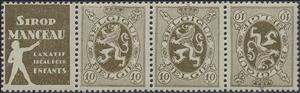 Tete-Beche, PUB Manceau + Heraldic Lion 10ct, Belgium,  , Coats of Arms, Heraldic Animals, Лев