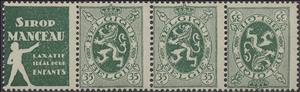 Tete-Beche, PUB Manceau + Heraldic Lion 35ct, Belgium,  , Coats of Arms, Heraldic Animals, Лев