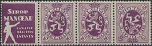 Tete-Beche, PUB Manceau + Heraldic Lion 40ct, Belgium,  , Coats of Arms, Heraldic Animals, Лев