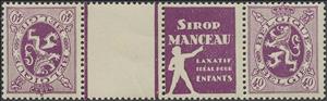 Tete-Beche, PUB Manceau + Heraldic Lion 40ct, Belgium,  , Coats of Arms, Heraldic Animals, Лев