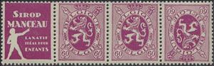 Tete-Beche, PUB Manceau + Heraldic Lion 60ct, Belgium,  , Coats of Arms, Heraldic Animals, Лев