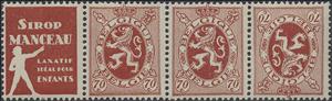 Tete-Beche, PUB Manceau + Heraldic Lion 70ct, Belgium,  , Coats of Arms, Heraldic Animals, Лев