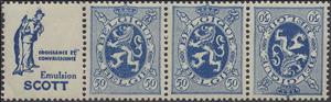 Tete-Beche, PUB Scott "Croissance" + Heraldic Lion 50ct, Belgium,  , Coats of Arms, Heraldic Animals, Лев