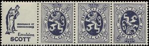Tete-Beche, PUB Scott "Croissance" + Heraldic Lion 75ct Dark Violet, Belgium,  , Coats of Arms, Heraldic Animals, Лев