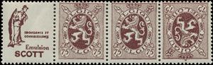 Tete-Beche, PUB Scott "Croissance" + Heraldic Lion 75ct Red Brown, Belgium,  , Coats of Arms, Heraldic Animals, Лев