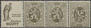 Tete-Beche, PUB Scott "Pour vos enfants" + Heraldic Lion 10ct, Belgium,  , Coats of Arms, Heraldic Animals, Лев