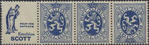 Tete-Beche, PUB Scott "Pour vos enfants" + Heraldic Lion 50ct, Belgium,  , Coats of Arms, Heraldic Animals, Лев