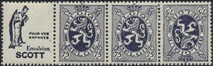 Tete-Beche, PUB Scott "Pour vos enfants" + Heraldic Lion 75ct DarkViolet, Belgium,  , Coats of Arms, Heraldic Animals, Лев