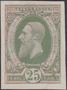 Stamp, Telegraph Stamp: Leopold II in oval - 2nd Edition, Belgium,  , Famous People, Heads of State, Kings, Men, Royalty