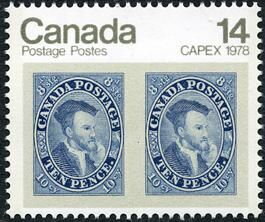 Pair of 1855 10d Jacques Cartier stamps