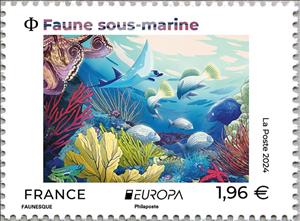 Stamp, Underwater Fauna, France,  , Animals (Fauna), C.E.P.T. / Europe, Water