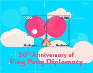 Souvenir Sheet, 50th Anniversary of Ping Pong Diplomacy, Gambia,  , Anniversaries and Jubilees, Diplomacy