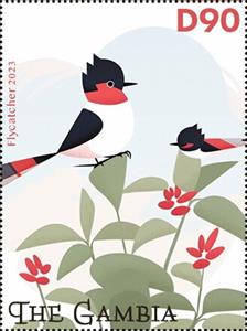 Stamp, Flycatcher, Gambia,  , Animals (Fauna), Birds