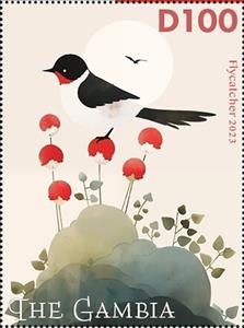Stamp, Flycatcher, Gambia,  , Animals (Fauna), Birds
