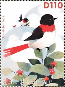 Stamp, Flycatcher, Gambia,  , Animals (Fauna), Birds
