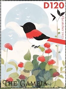 Stamp, Flycatcher, Gambia,  , Animals (Fauna), Birds