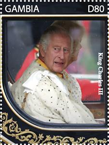 Stamp, King Charles III, Gambia,  , Famous People, Heads of State, Kings, Royalty