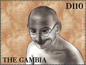 Stamp, Mahatma Gandhi (1869-1948), Gambia,  , Famous People, Independency Activists, Lawyers - Advocates, Nobel Laureates
