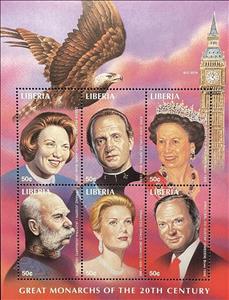 Mini Sheet, Great Monarchs of the 20th Century, Liberia,  , Famous People, Heads of State, Kings, Queens, Royalty