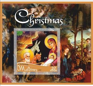 Souvenir Sheet, Art Christmas, Maldives,  , Christmas, Paintings