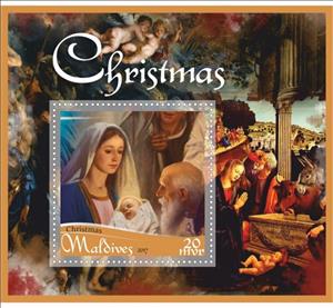 Souvenir Sheet, Art Christmas, Maldives,  , Christmas, Paintings