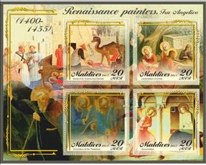 Mini Sheet, Art Renaissance painters Fra Angelico, Maldives,  , Art, Paintings, Renaissance
