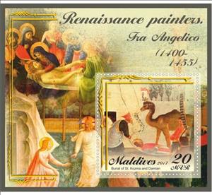 Souvenir Sheet, Art Renaissance painters Fra Angelico, Maldives,  , Art, Paintings, Renaissance