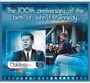 Souvenir Sheet, Great People 100th anniversary of the birth of John Kennedy, Maldives,  , Famous People, Heads of State