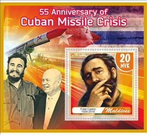 Souvenir Sheet, Great People 55 anniversary of Cuban missile crisis, Maldives,  , Famous People, Heads of State