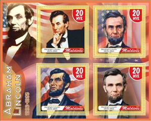 Mini Sheet, Great People Abraham Lincoln, Maldives,  , Famous People, Heads of State