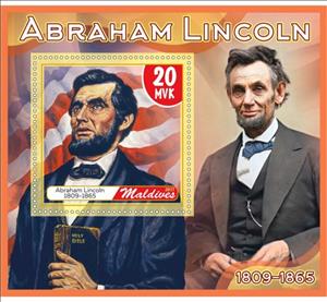 Souvenir Sheet, Great People Abraham Lincoln, Maldives,  , Famous People, Heads of State