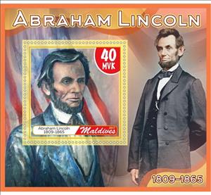 Souvenir Sheet, Great People Abraham Lincoln, Maldives,  , Famous People, Heads of State