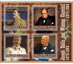 Mini Sheet, Great People Joseph Stalin and Winston Churchill, Maldives,  , Famous People, Heads of State