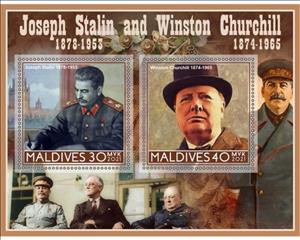 Mini Sheet, Great People Joseph Stalin and Winston Churchill, Maldives,  , Famous People, Heads of State