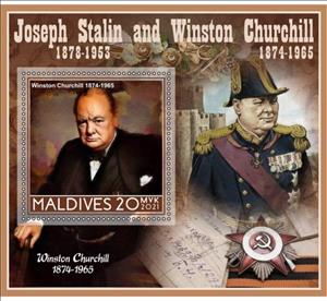 Souvenir Sheet, Great People Joseph Stalin and Winston Churchill, Maldives,  , Famous People, Heads of State