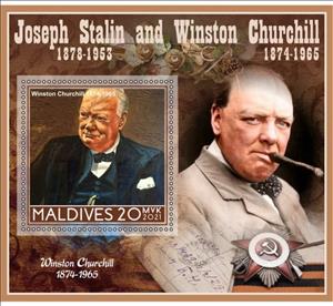 Souvenir Sheet, Great People Joseph Stalin and Winston Churchill, Maldives,  , Famous People, Heads of State