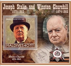 Souvenir Sheet, Great People Joseph Stalin and Winston Churchill, Maldives,  , Famous People, Heads of State