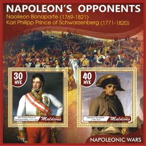 Mini Sheet, Great People Napoleonic Wars Napoleon's opponents, Maldives,  , Military Officers