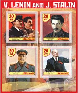 Mini Sheet, Great People Vladimir Lenin and Joseph Stalin, Maldives,  , Famous People, Heads of State