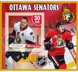 Souvenir Sheet, Sport NHL Ottawa Senators, Maldives,  , Ice Hockey, Sports