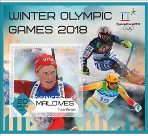 Souvenir Sheet, Sports Winter Olympic Games PyeongChang 2018, Maldives,  , Olympic Games, Sports