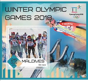 Souvenir Sheet, Sports Winter Olympic Games PyeongChang 2018, Maldives,  , Olympic Games, Sports