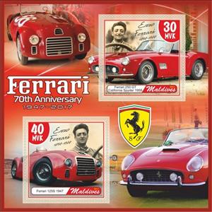 Mini Sheet, Transport Ferrari 70th Anniversary, Maldives,  , Cars, Racing Cars