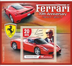 Souvenir Sheet, Transport Ferrari 70th Anniversary, Maldives,  , Cars, Racing Cars